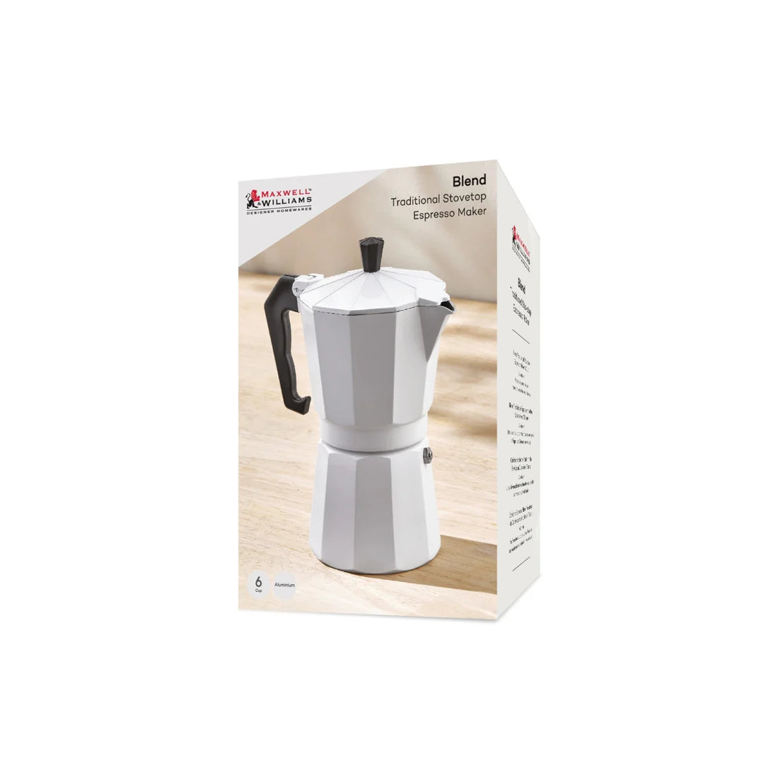 Maxwell and Williams Blend Traditional Stovetop Espresso Maker 6cup White Gift Boxed