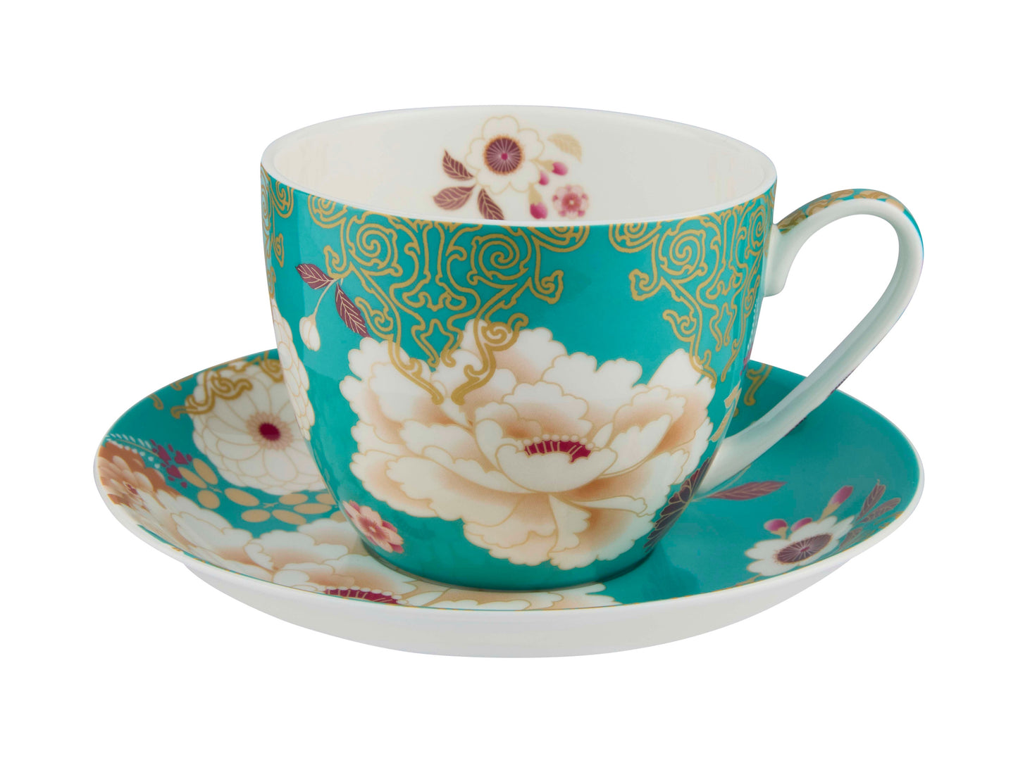 Maxwell and Williams Kimono Breakfast Cup & Saucer 480ML Teal Gift Boxed