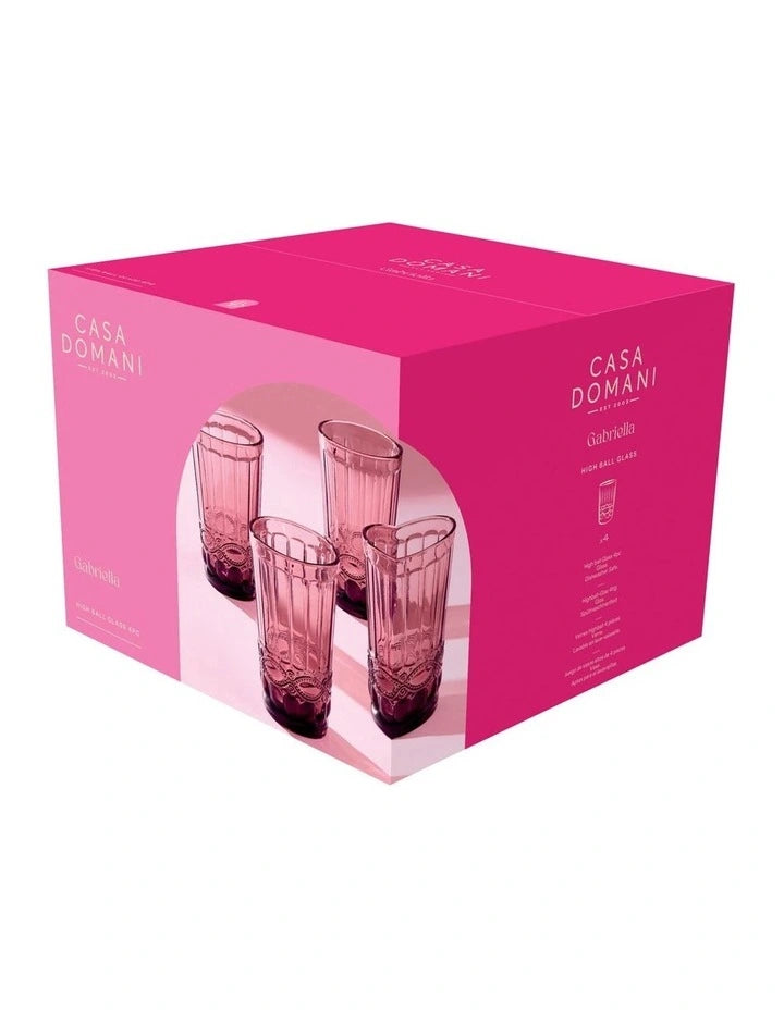 Maxwell and Williams Gabriella Highball Glass 4pc Pink Gift Boxed