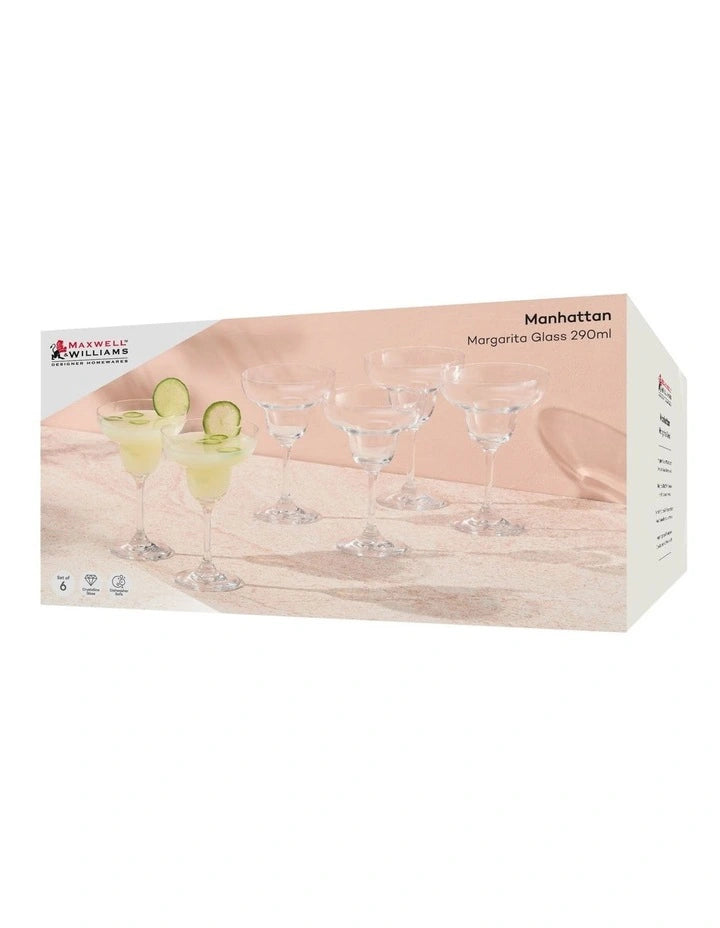 Maxwell and Williams Manhattan Margarita Glass 290ML Set of 6 Gift Boxed