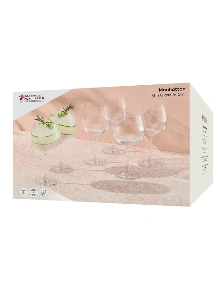 Maxwell and Williams Manhattan Gin Glass 640ML Set of 6 Gift Boxed