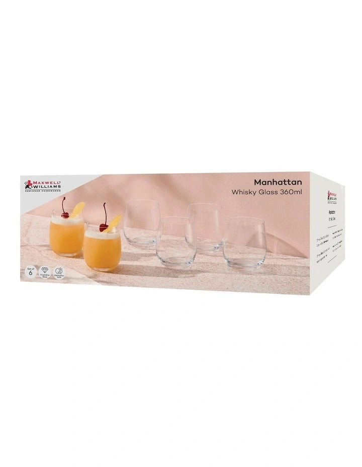Maxwell and Williams Manhattan Whisky Glass 360ML Set of 6 Gift Boxed