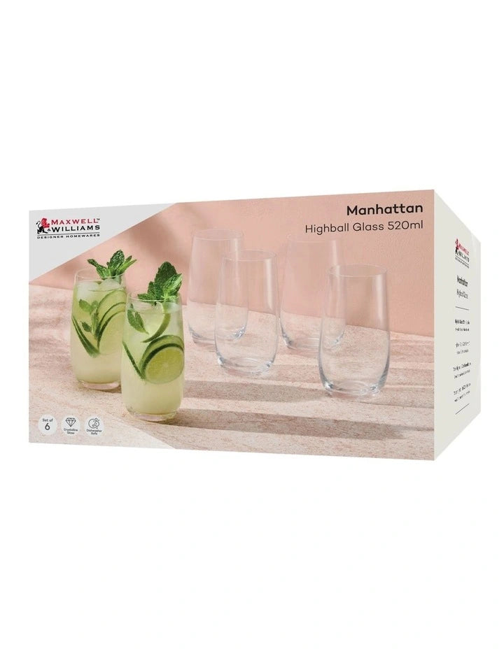 Maxwell and Williams Manhattan Highball Glass 520ML Set of 6 Gift Boxed