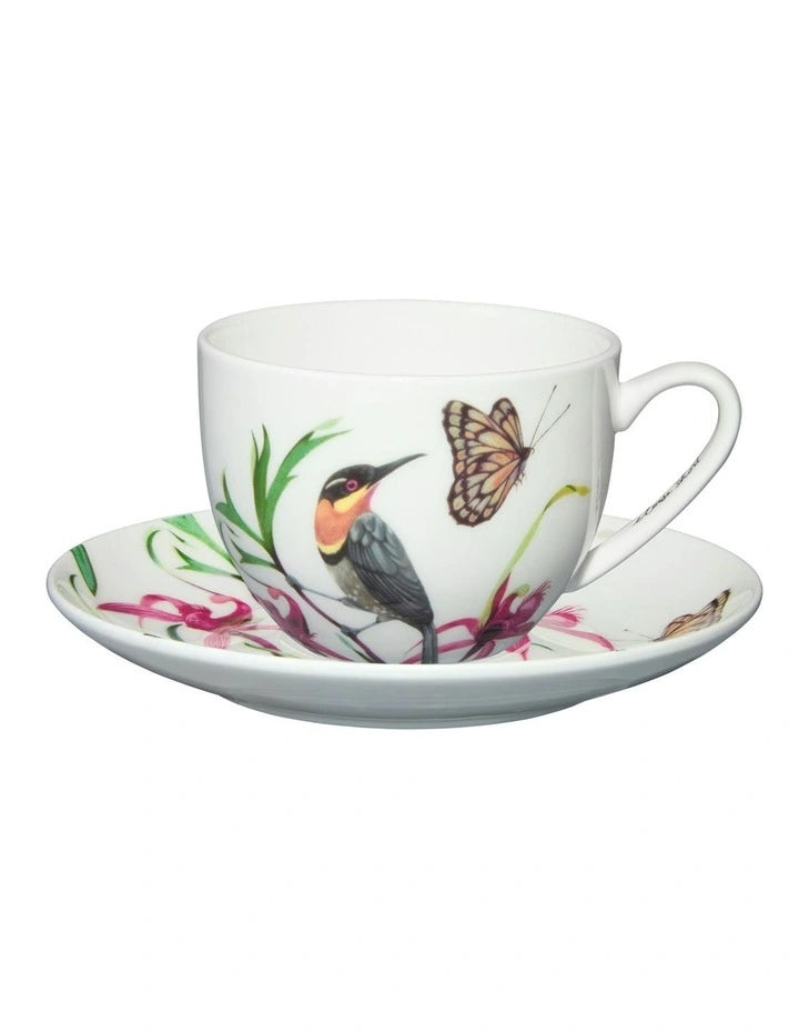 Maxwell and Williams Eloise Short Lyric Cup & Saucer 240ML Spinebill Honeyeater Gift Boxed