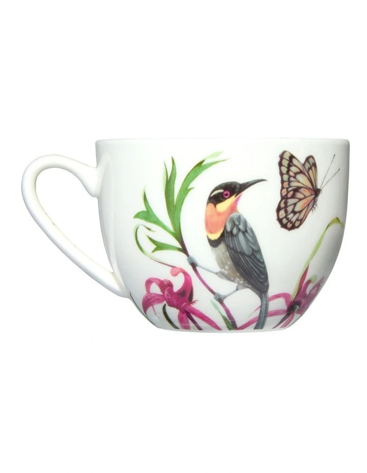 Maxwell and Williams Eloise Short Lyric Cup & Saucer 240ML Spinebill Honeyeater Gift Boxed