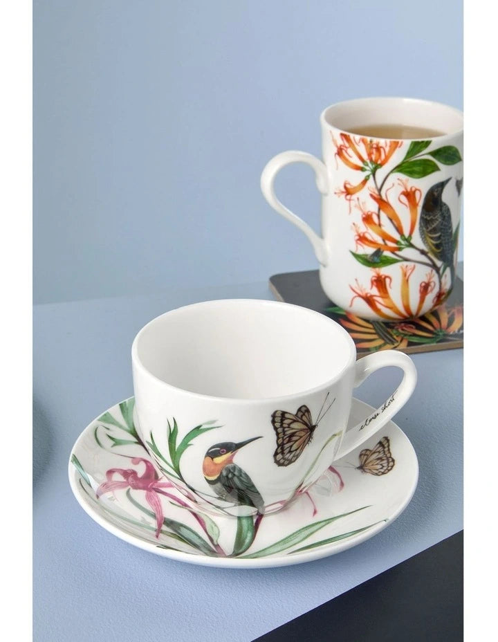 Maxwell and Williams Eloise Short Lyric Cup & Saucer 240ML Spinebill Honeyeater Gift Boxed