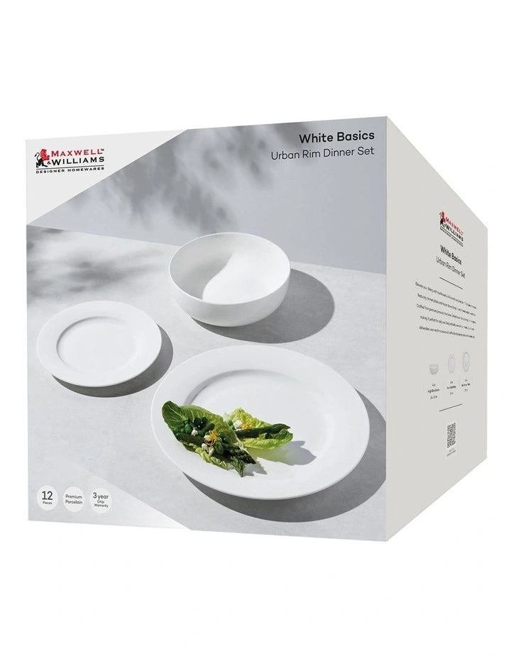 Maxwell and Williams White Basics Urban Rim Dinner Set 12pc Gift Boxed