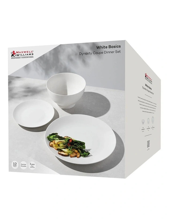 Maxwell and Williams White Basics Dynasty Coupe Dinner Set 12pc Gift Boxed