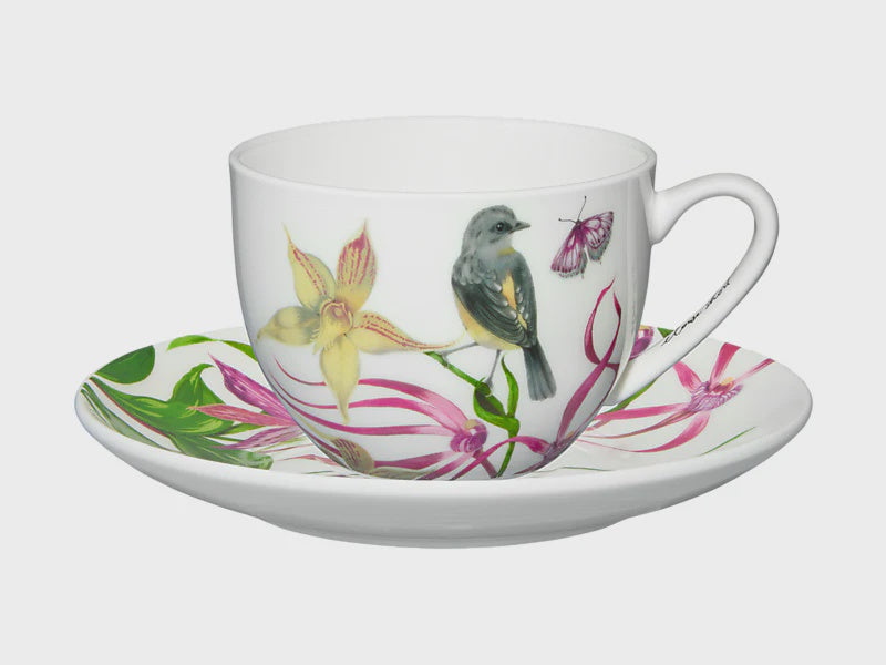Maxwell and Williams Eloise Short Lyric Cup & Saucer 240ML Yellow Robin Gift Boxed