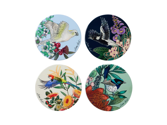 Maxwell and Williams Eloise Short Native Grace Ceramic Coaster 10cm Set of 4 Assorted Gift Boxed