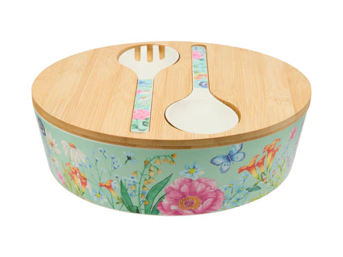 Maxwell and Williams Botanica Melamine Bowl With Lid 25x9cm & Salad Servers