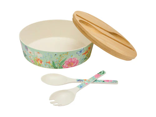 Maxwell and Williams Botanica Melamine Bowl With Lid 25x9cm & Salad Servers