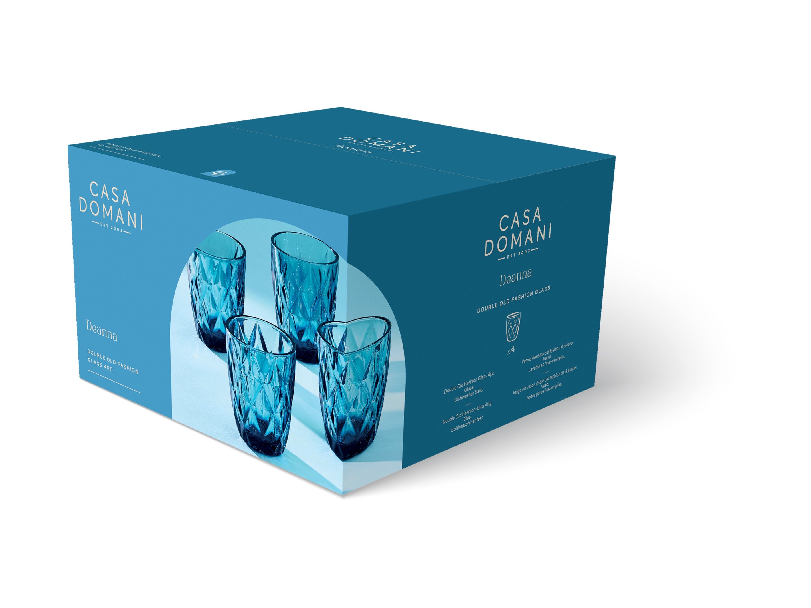 Maxwell and Williams Deanna Double Old Fashion Glass 4pc Blue Gift Boxed