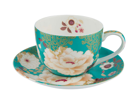 Maxwell and Williams Kimono Cup & Saucer 300ML Teal Gift Boxed
