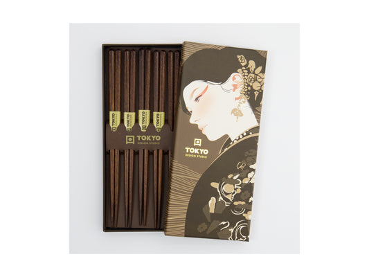 Maxwell and Williams Tokyo Design Chopstick Giftset 5pc Dark Brown Gift Boxed