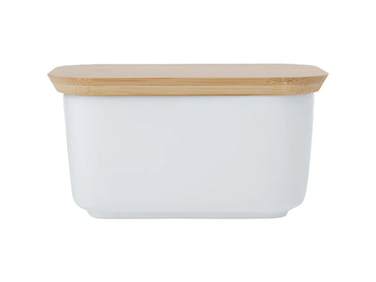 Maxwell and Williams White Basics Butter Dish With Bamboo Lid