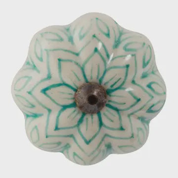 Ceramic Drawer Knob Vintage Flower Mint Green