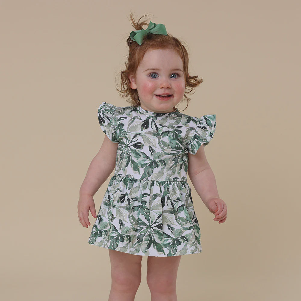 Snuggle Hunny  Evergreen Short Sleeve Organic Dress | 6-12 Months
